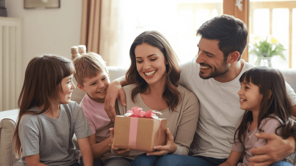 Mother Receiving A Gift From Her Family