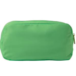 Green personalized nylon pouch with zipper detail, custom travel gift by Sprinkled With Pink