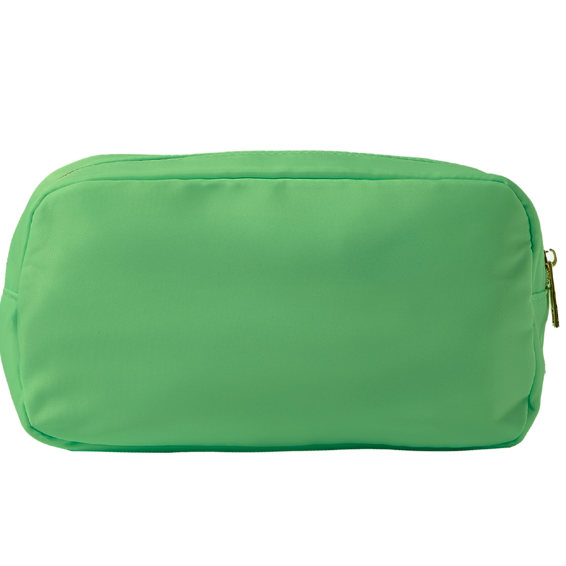Green personalized nylon pouch with zipper detail, custom travel gift by Sprinkled With Pink