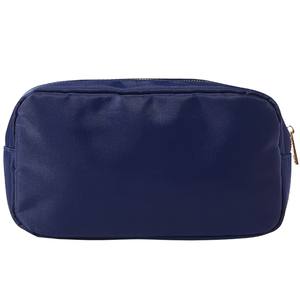 Navy personalized nylon pouch with zipper closure, classic travel accessory