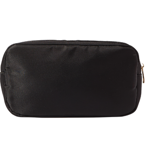Black nylon pouch for custom monogram designs, sleek travel organizer