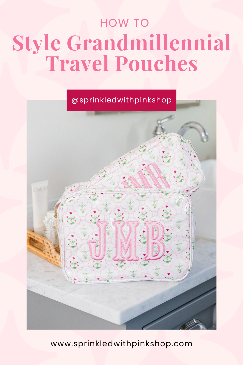 Monogrammed floral travel pouches, the perfect personalized gift for stylish and organized travel.