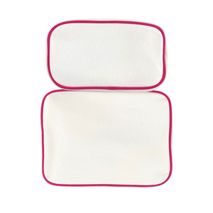 White pouch with pink trim.