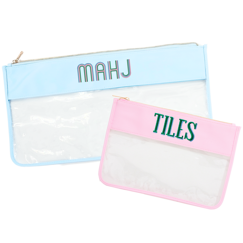 Set of Mahjong nylon pouches with embroidered initials
