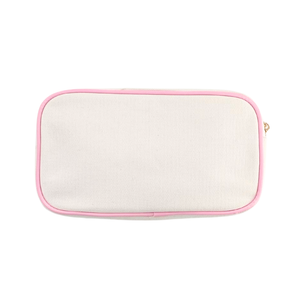 Large white canvas pouch with pink trim, product shot on white background