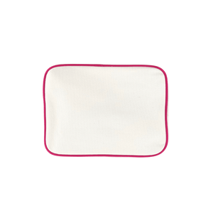 Extra-large white canvas pouch with hot pink trim, product shot on white background