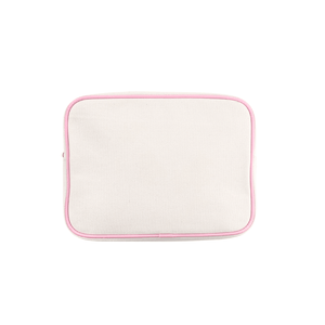 Extra-large white canvas pouch with pink trim, product shot on white background