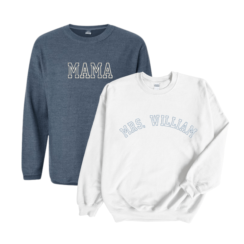 Collegiate style monogram, personalized sweatshirt gift for moms or soon to be bride
