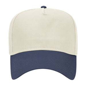 Cream and navy baseball hat with upside-down custom embroidery, highlighted in a Black Friday personalized sale.