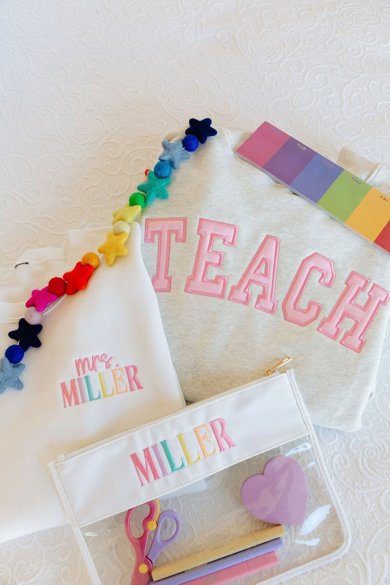 Embroidered Teacher Nylon Clear Pouch