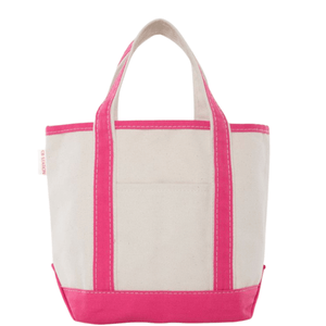Embroidered Teacher Canvas Tote in natural canvas with hot-pink trim, sturdy handles, and a front pocket