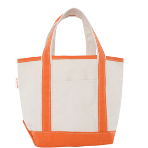 Embroidered Teacher Canvas Tote in natural canvas with bright-orange trim, sturdy handles, and front pocket