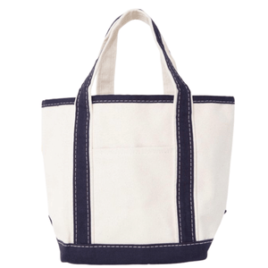 Embroidered Teacher Canvas Tote in natural canvas with navy-blue trim, sturdy handles, front pocket