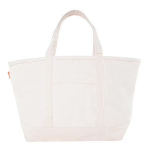 Natural canvas gameday tote with stitched handles and front pocket ready for custom embroidery