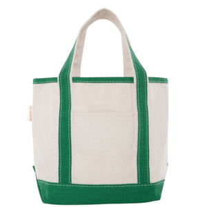 Embroidered Teacher Canvas Tote – @PBANDJ4THGRADE x SWP in natural canvas with kelly-green trim, front pocket, and sturdy handles