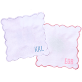 Set of 4 Monogram Scalloped Cocktail Napkins with embroidered initials.