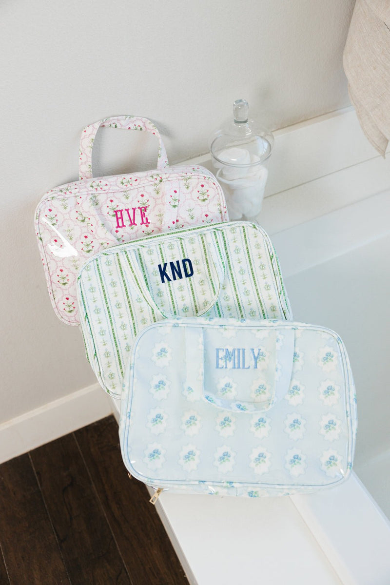 Embroidered Clear Coated Hanging Toiletry Bag