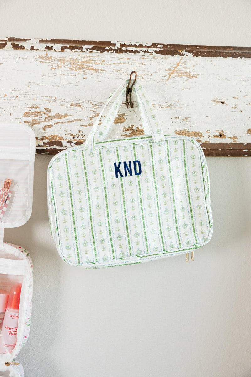 Embroidered Clear Coated Hanging Toiletry Bag