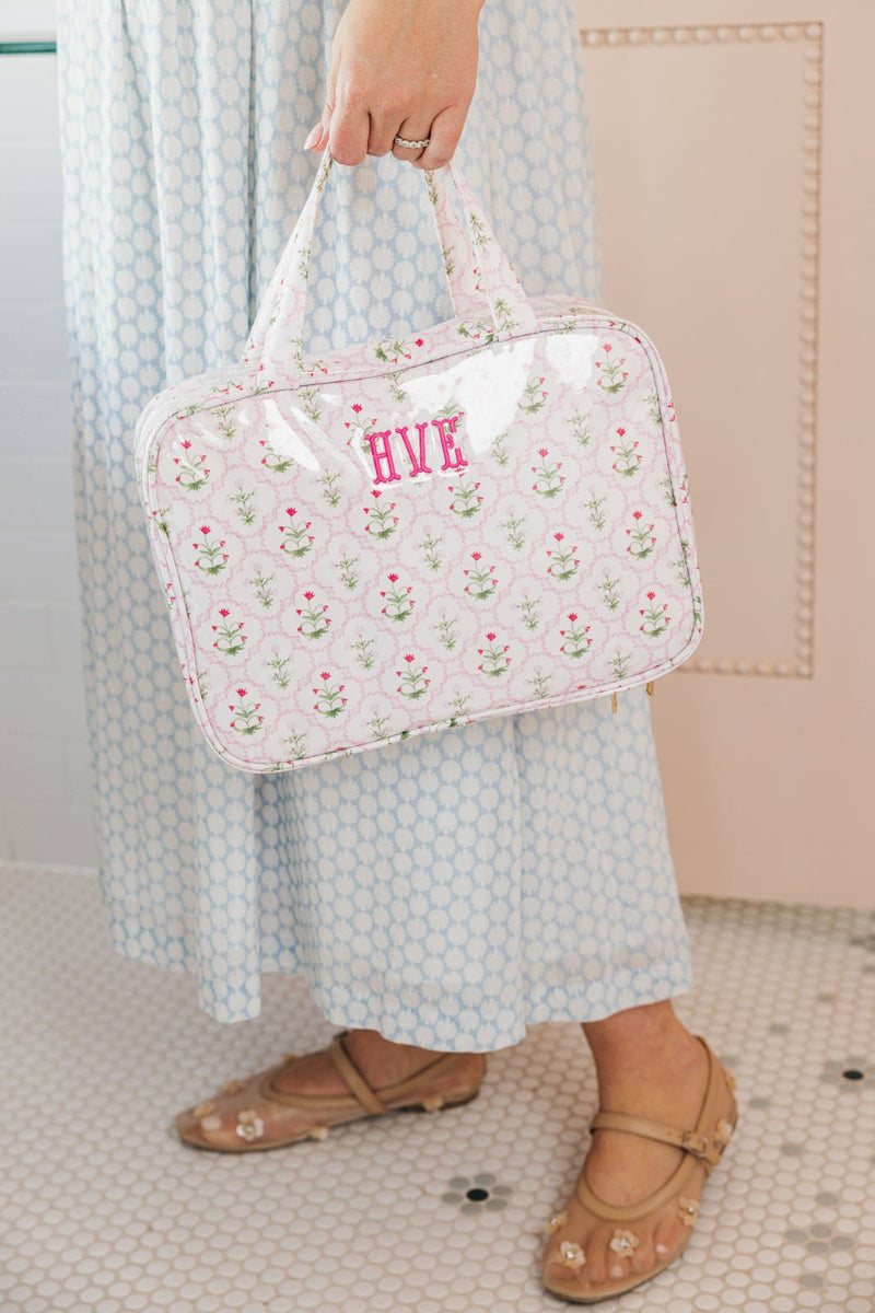 Embroidered Clear Coated Hanging Toiletry Bag