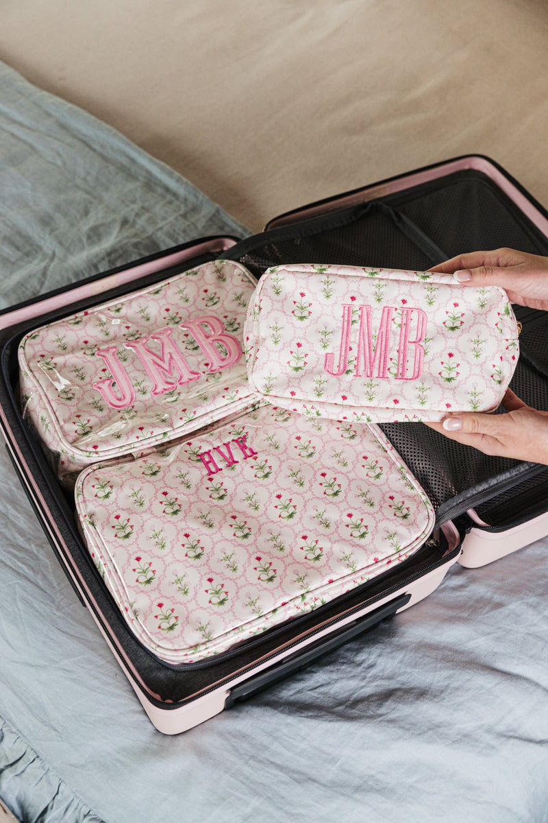 Embroidered Clear Coated Hanging Toiletry Bag