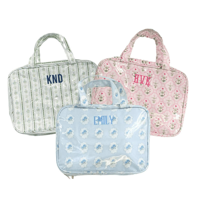 Embroidered Clear Coated Hanging Toiletry Bag