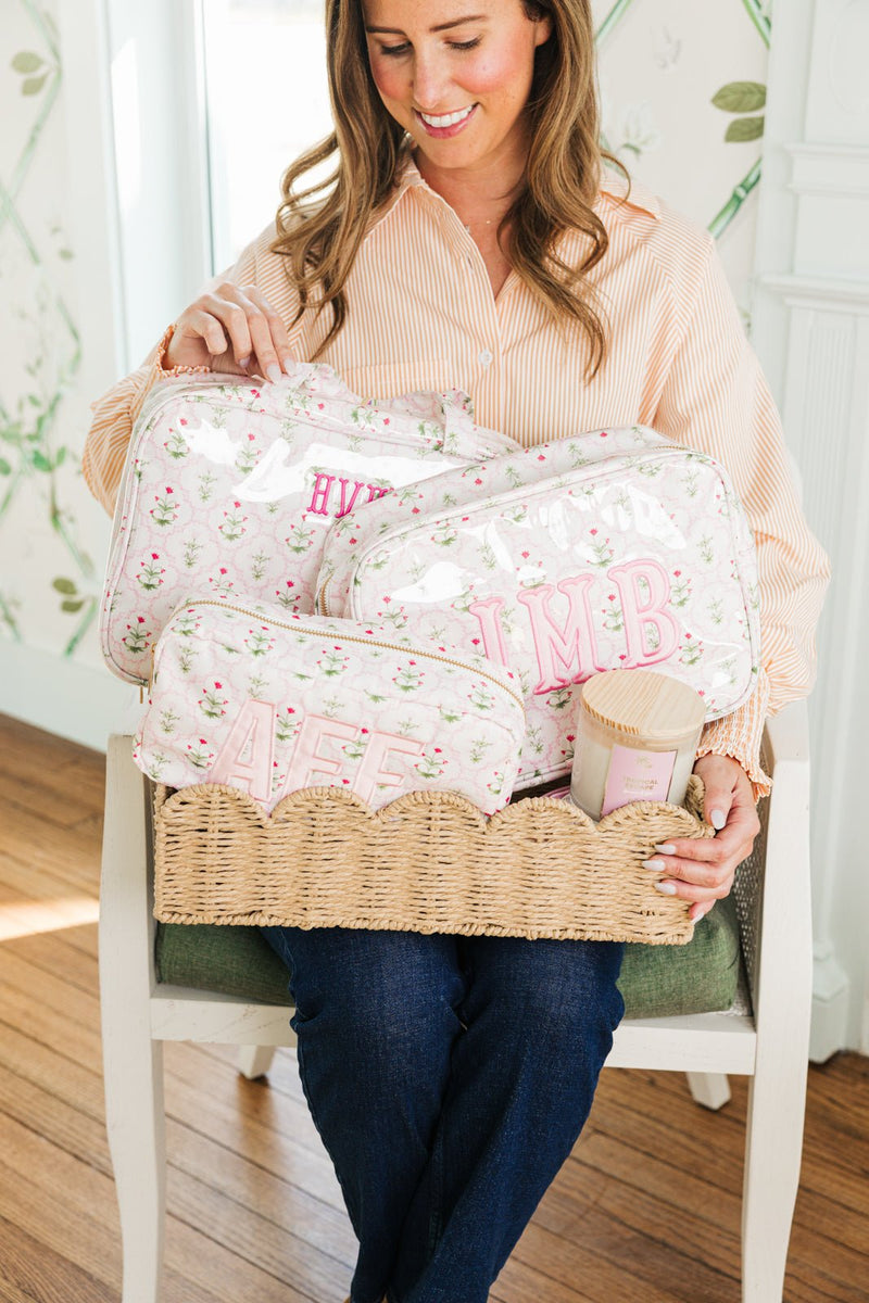 Embroidered Clear Coated Hanging Toiletry Bag