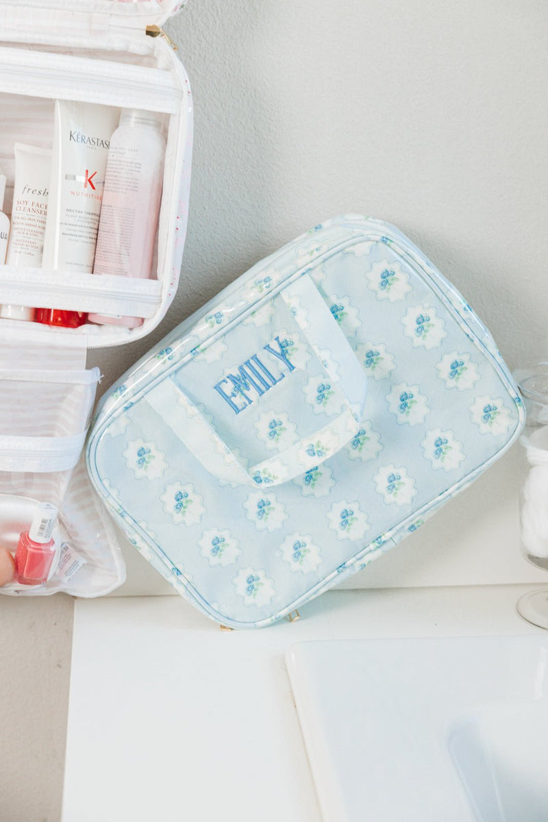 Embroidered Clear Coated Hanging Toiletry Bag