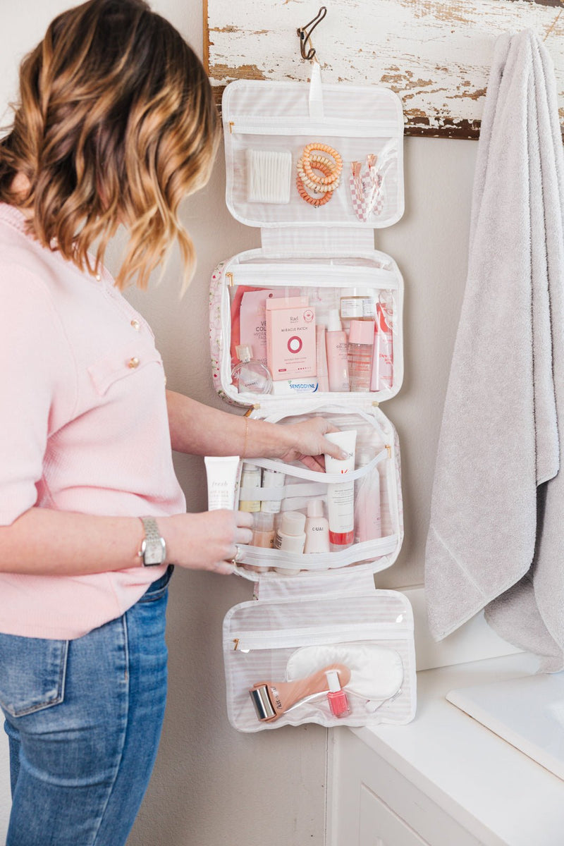 Embroidered Clear Coated Hanging Toiletry Bag