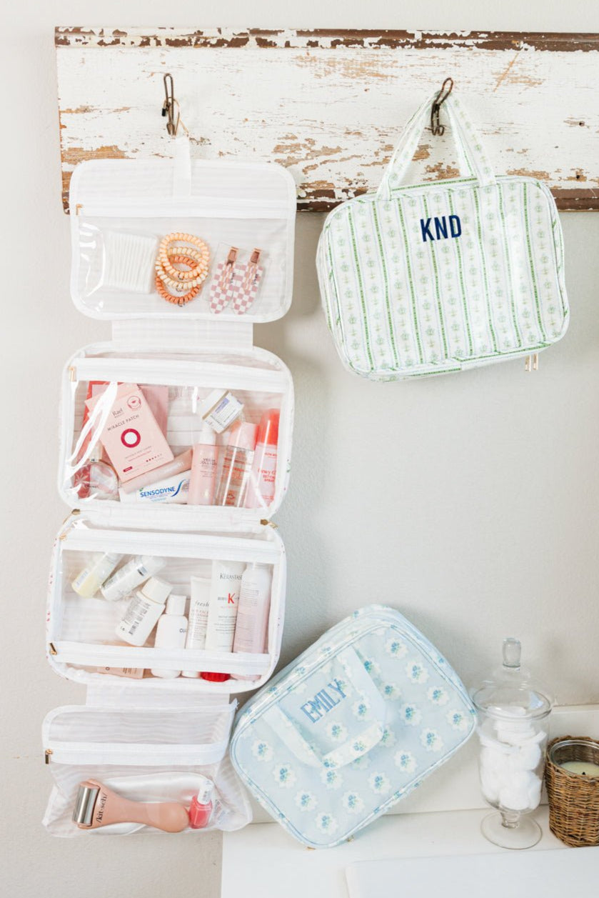 Embroidered Clear Coated Hanging Toiletry Bag