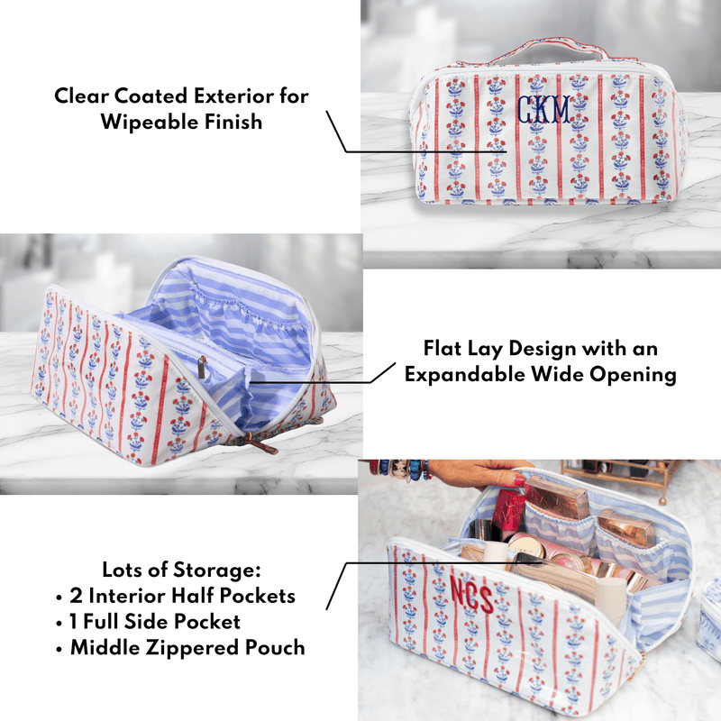 Embroidered Clear Coated Lay Flat Cosmetic Bag - @Nashville Tash x SWP