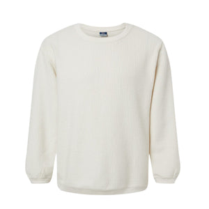 Embroidered collared sleeve corded sweatshirt in a neutral cream shade, offering a cozy and polished casual look.