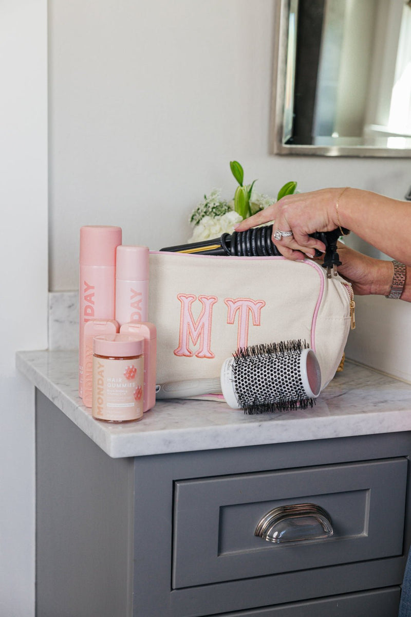 Embroidered Extra Large Canvas Pouch with Applique