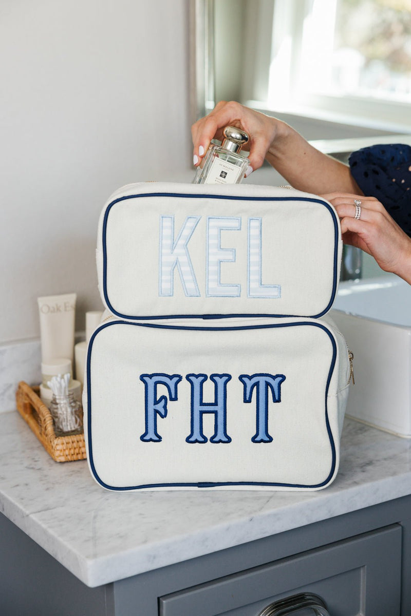 Embroidered Extra Large Canvas Pouch with Applique