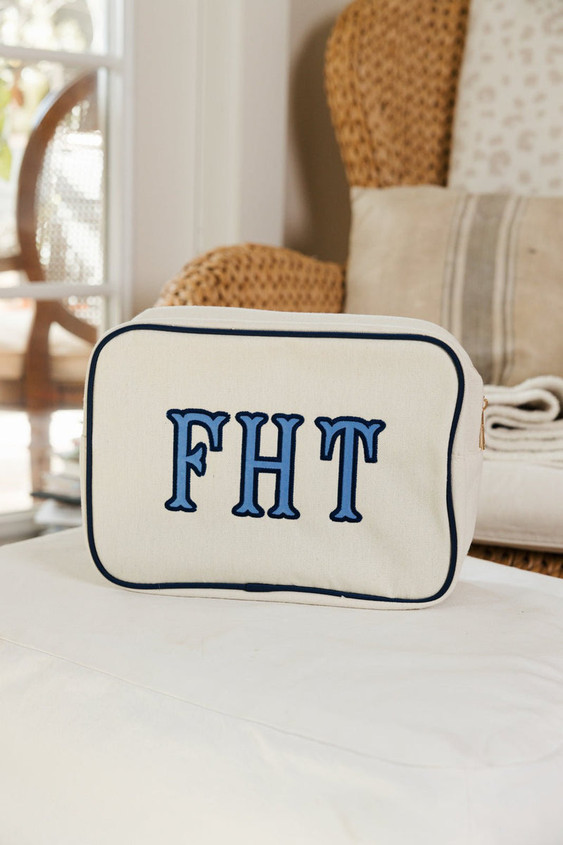 Embroidered Extra Large Canvas Pouch with Applique