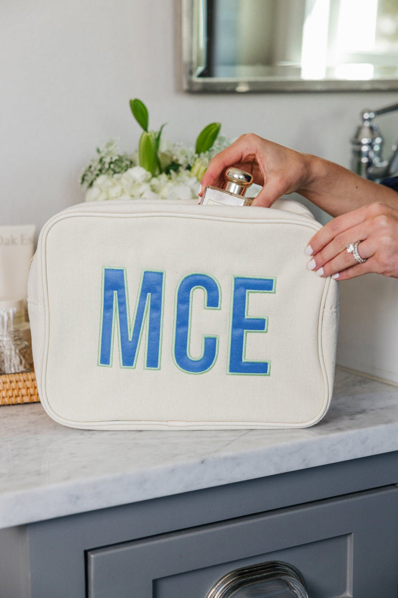 Embroidered Extra Large Canvas Pouch with Applique