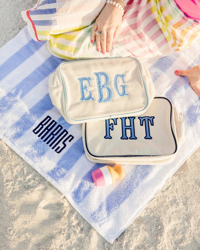 Embroidered Extra Large Canvas Pouch with Applique