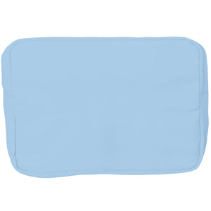 Light blue extra-large nylon pouch with embroidered monogram, roomy zip pouch for travel and organization.