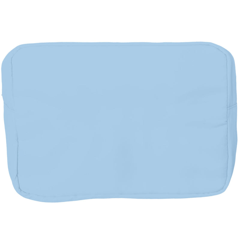 Light blue extra-large nylon pouch with embroidered monogram, roomy zip pouch for travel and organization.