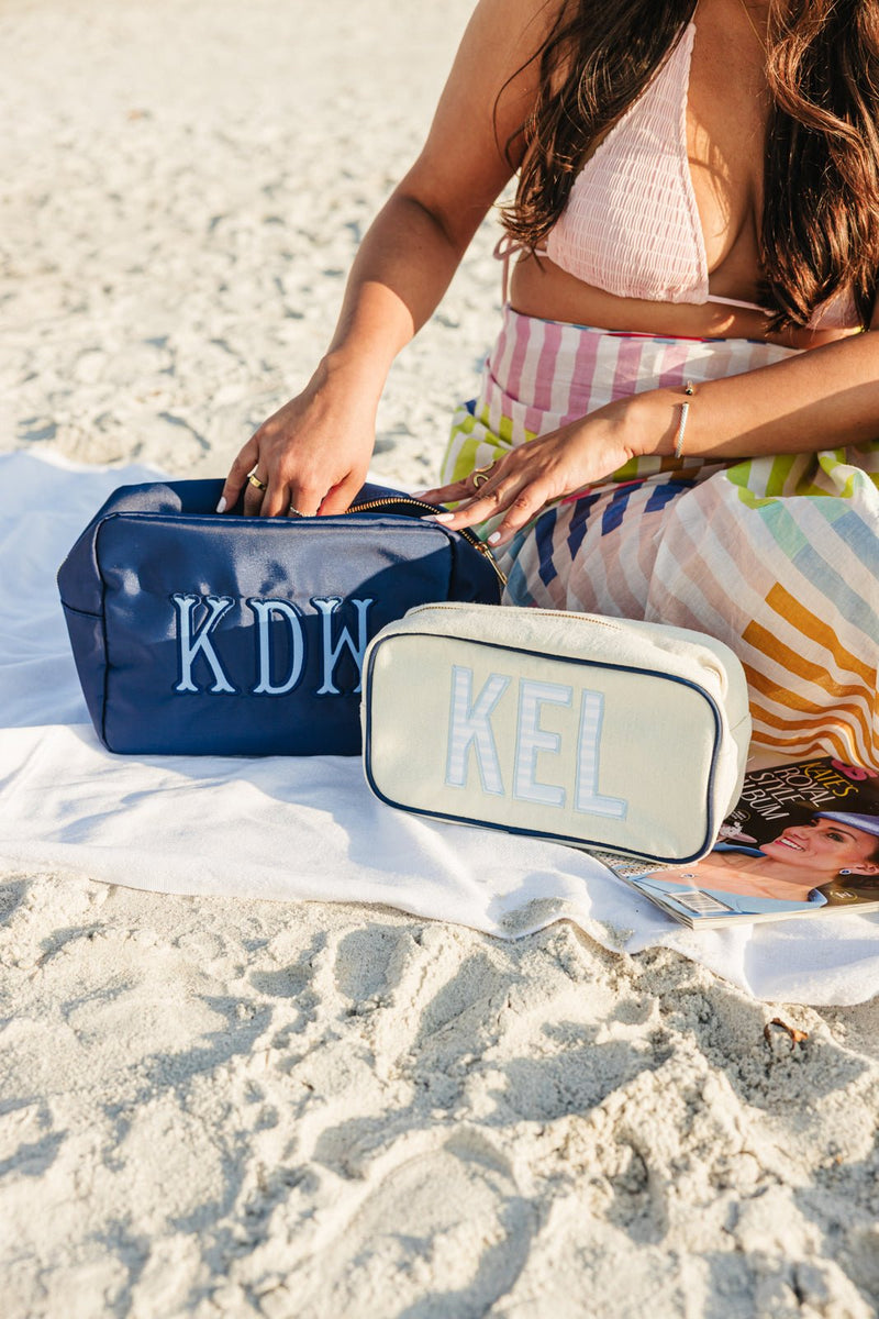 Embroidered Extra Large Nylon Pouch with Applique