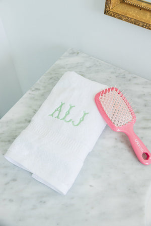 Embroidered guest towels personalized with monogram, classic white hand towels for bathroom or powder room