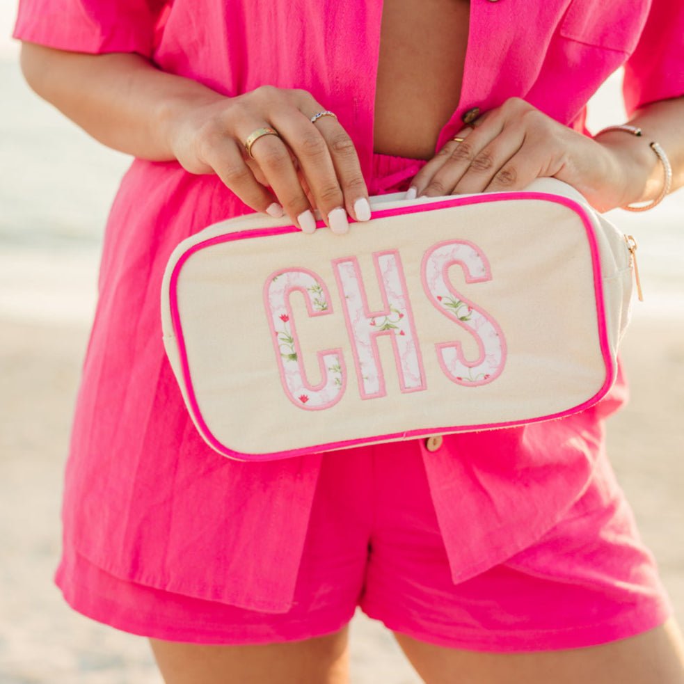 Embroidered Large Canvas Pouch with Applique