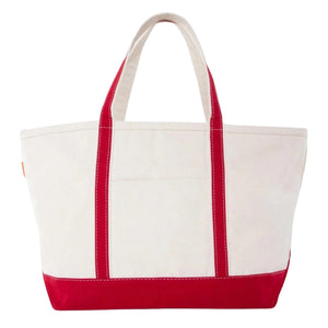 Mahjong canvas tote bag with embroidered detail and structured carry handles