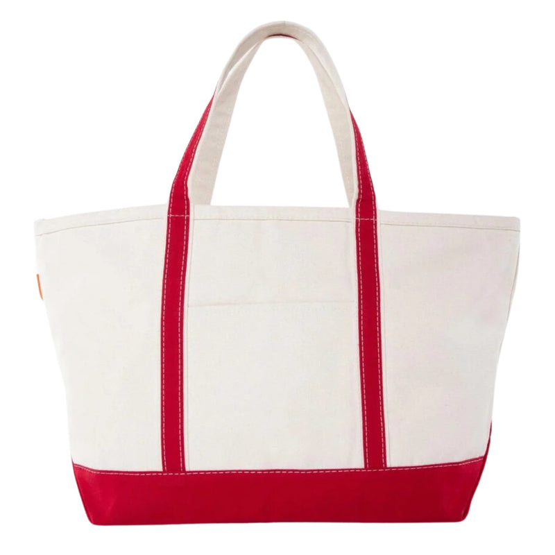 Mahjong canvas tote bag with embroidered detail and structured carry handles