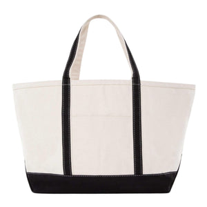 Embroidered mahjong canvas tote bag with structured shape and contrast top handles