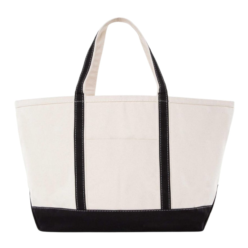 Embroidered mahjong canvas tote bag with structured shape and contrast top handles