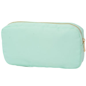 Mint embroidered mahjong large nylon pouch featuring a roomy interior and secure zip closure.