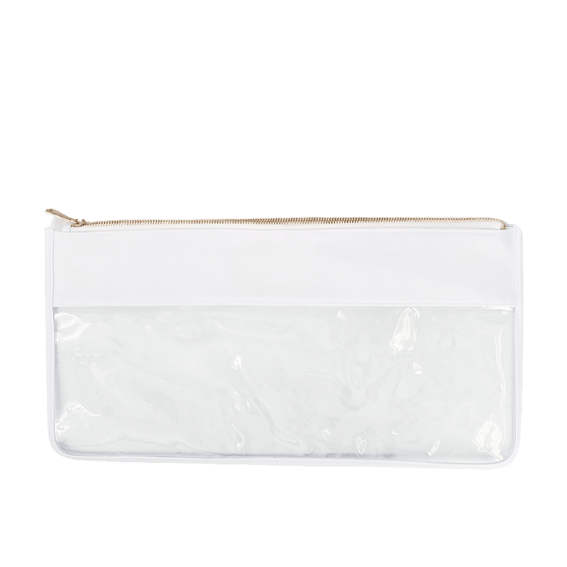 XL white Needlepoint Clear Nylon Pouch with clear panel, ideal for holding larger stitching and craft projects.