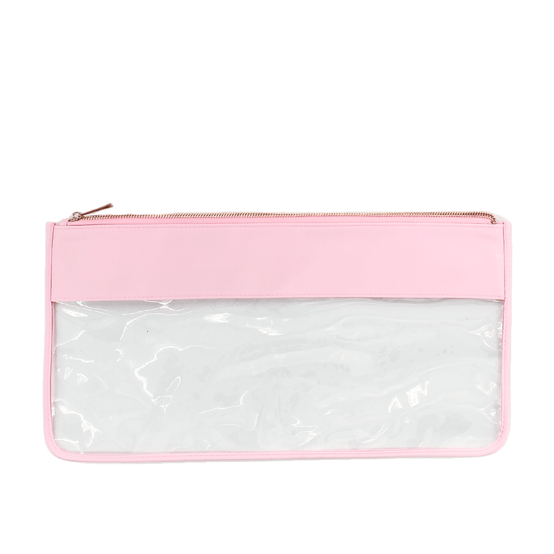 XL pink Needlepoint Clear Nylon Pouch with transparent panel, perfect for organizing embroidery materials.