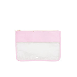 Regular pink Needlepoint Clear Nylon Pouch with clear panel, perfect for storing stitching tools and threads.