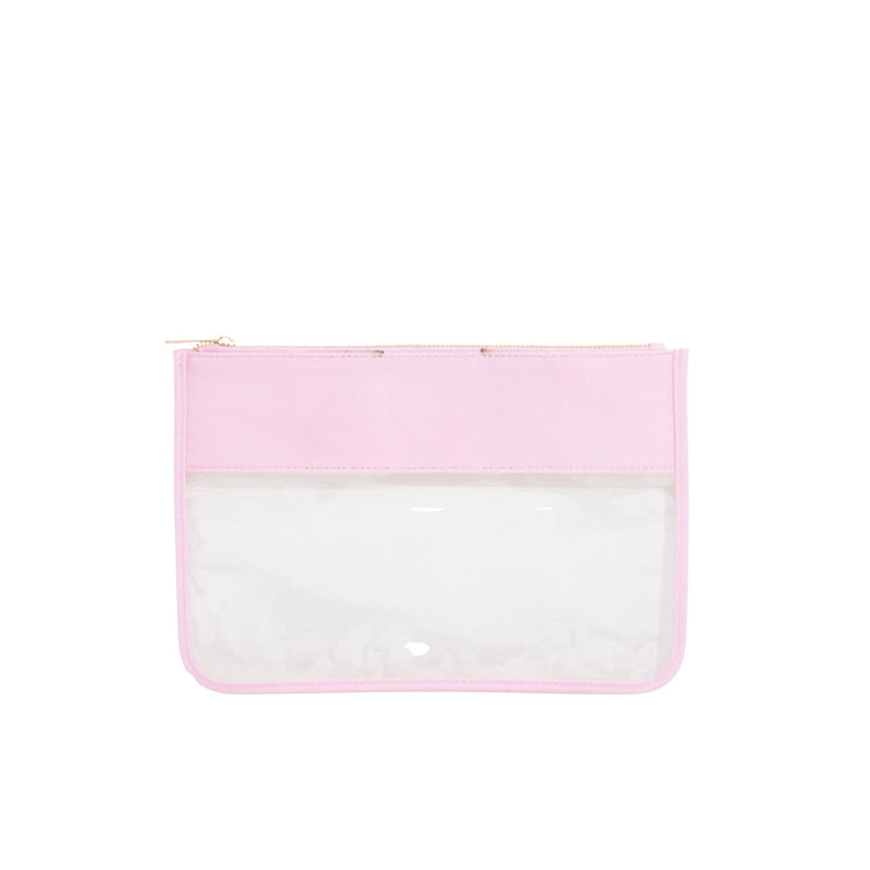 Regular pink Needlepoint Clear Nylon Pouch with clear panel, perfect for storing stitching tools and threads.
